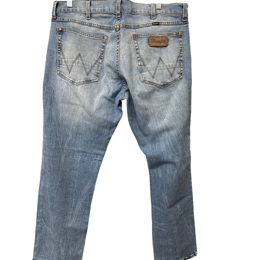 Wrangler Regular Straight Men’s Jeans Classic Blue Distressed Stitch 34x30