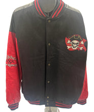 Load image into Gallery viewer, *Sale* Steve &amp; Barry&#39;s Caribbean Rum Runner Pirate Skull Vegan Leather Varsity Jacket XXXL
