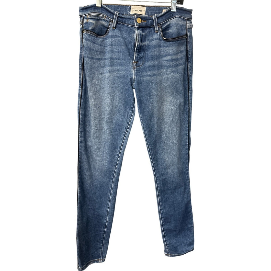 Frame Le High Skinny Leather Side Seam Piping Jeans Size 29