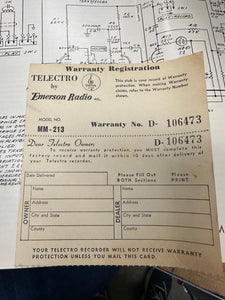 Telectro Two Speed Tape Recorder by Emerson Radio Vintage Model MM213