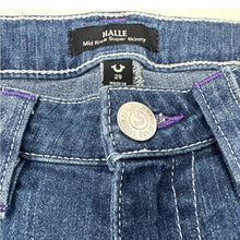 Load image into Gallery viewer, True Religion Halle Mid Rise Super Skinny Jeans Size 29 Purple Stitch Rare
