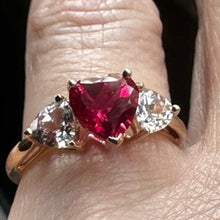 Load image into Gallery viewer, 10K Gold Heart Red Stone Ring White Topaz Accent Size 6.75 2.19g
