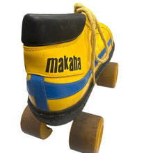 Load image into Gallery viewer, Vintage Makana Roller Skates M10 W11 Yellow with Blue Stripe
