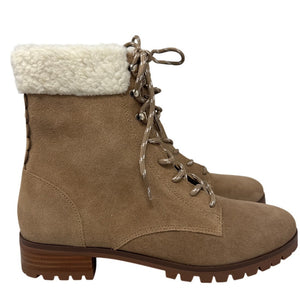 Kate Spade Rafferty Suede Shearling Lace Up Boots Tan 6.5 New Box