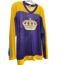 Load image into Gallery viewer, Vintage Bob McCarthy Crown Mesh Hockey Jersey Purple Gold Men’s Medium USA
