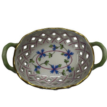 Load image into Gallery viewer, Herend Hungary Blue Garland Small Openwork Handle Basket
