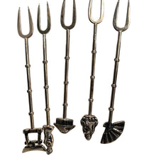 Load image into Gallery viewer, Godinger Silver Plated Cocktail Forks Set of 6 Asian Motif Appetizer Picks
