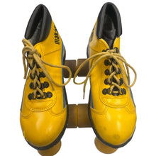 Load image into Gallery viewer, Vintage Makana Roller Skates M10 W11 Yellow with Blue Stripe
