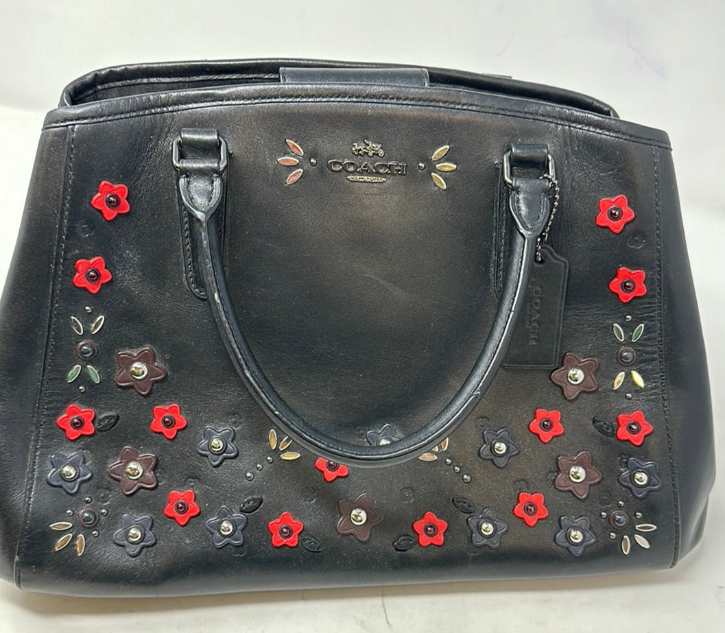 Coach black purse with red flowers Clearance