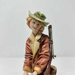Tiziano Galli Capodimonte Italian Sculpture - Boy With Rifle At Fire Signed Rare