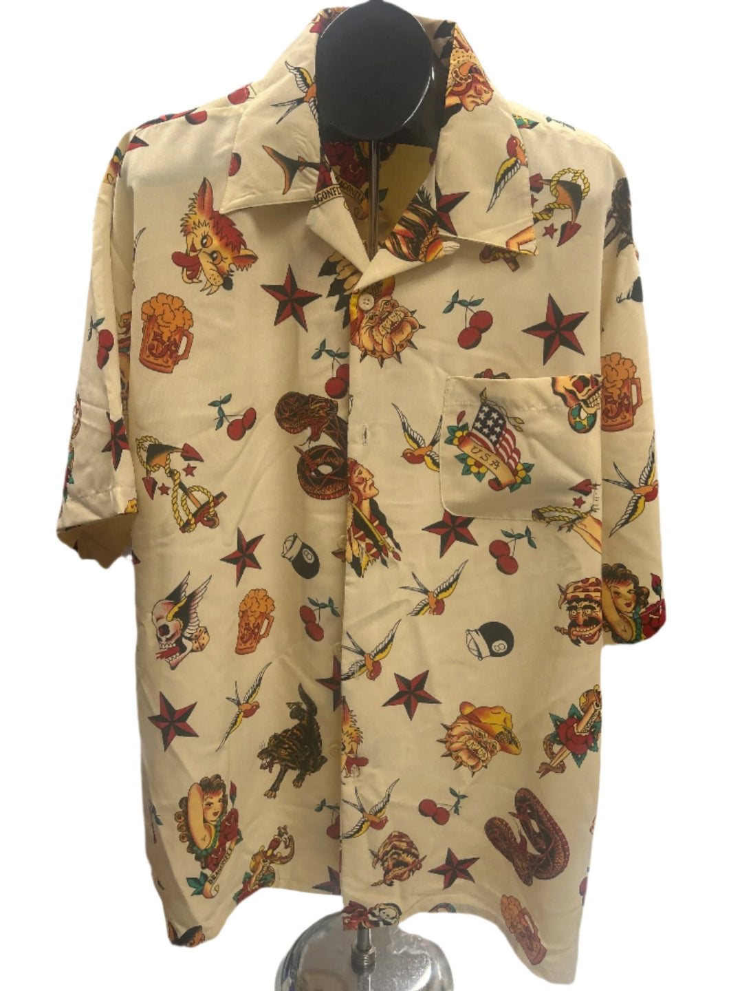 *Sale* Vintage Dragonfly Traditional Tattoo Button Up Shirt 2XL