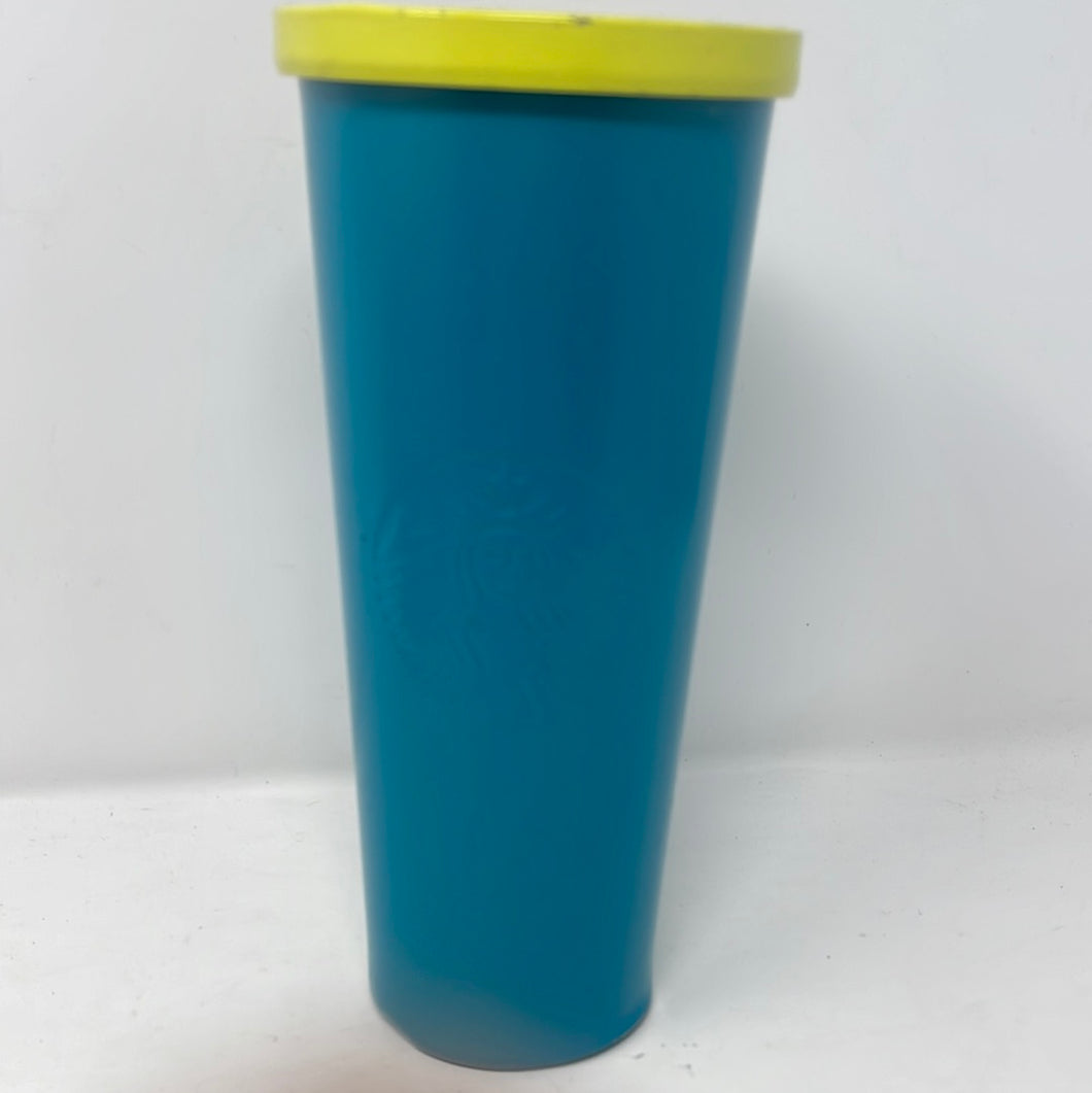Starbucks Teal Blue Stainless Steel Tumbler with Yellow Lid Venti