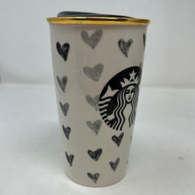 Load image into Gallery viewer, Starbucks Black Heart Ceramic Tumbler Travel Mug with Lid 2014
