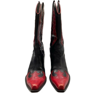 BCBGIRL Western Rodeo Boots 6.5 Black Red Studded Design