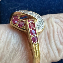 Load image into Gallery viewer, 14K Gold Natural Ruby Diamond Heart Knot Ring Size 7 585 3.09g Sizable
