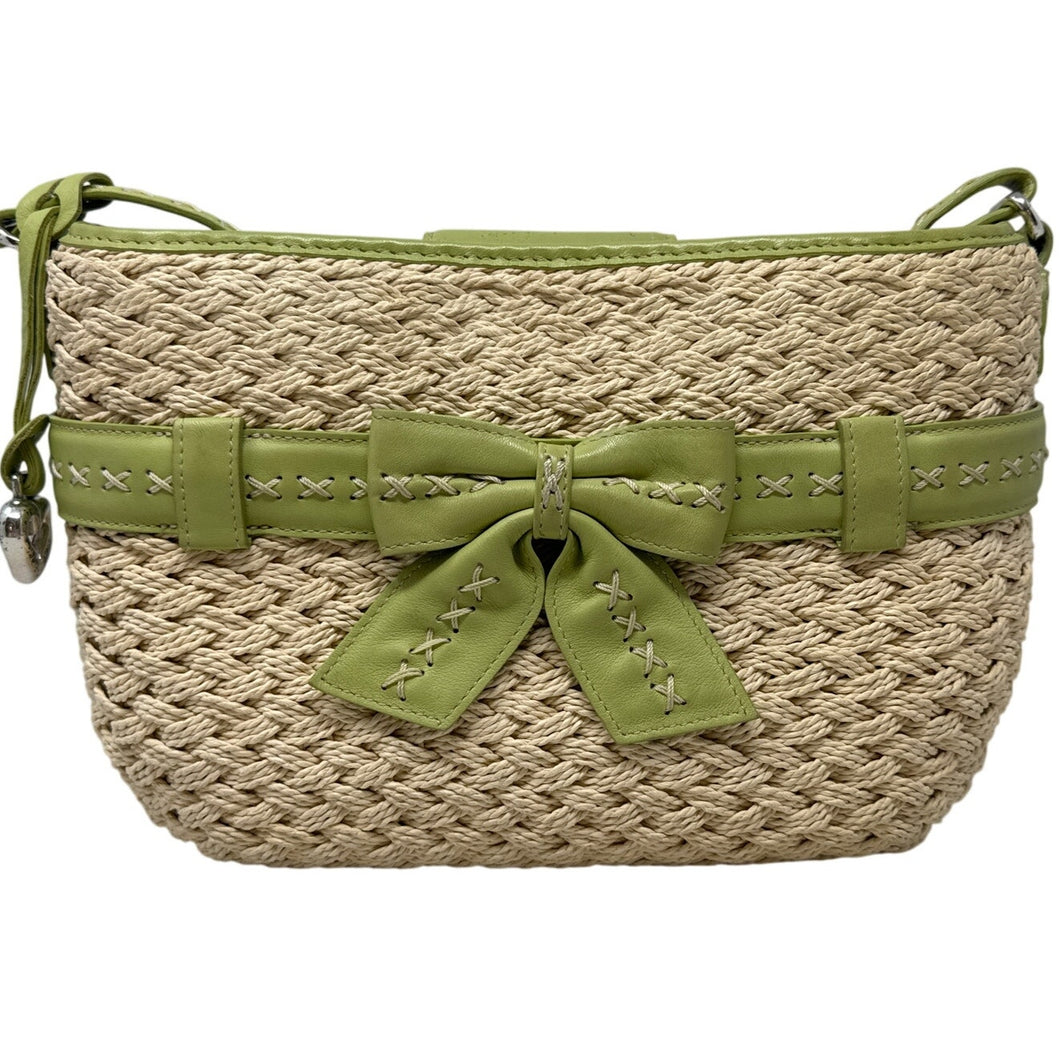 Brighton Straw Crossbody Bag Lime Green Woven Heart Charm w/ Box