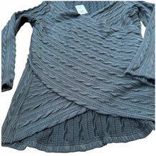 Load image into Gallery viewer, Suzanne Betro Cable Knit Surplice Sweater 1X Charcoal NWT

