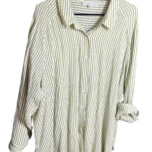 Jane + Delancey 3X Green White Striped Roll Tab Button Shirt Pool Cover Up