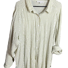 Load image into Gallery viewer, Jane + Delancey 3X Green White Striped Roll Tab Button Shirt Pool Cover Up
