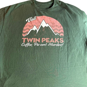 Twin Peaks Coffee Pie & Murder Graphic T-Shirt Green 3XL TV Show