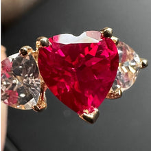 Load image into Gallery viewer, 10K Gold Heart Red Stone Ring White Topaz Accent Size 6.75 2.19g
