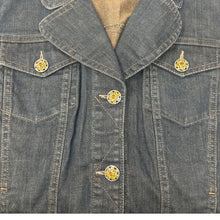 Load image into Gallery viewer, Tribal Denim Stretch Jacket Size 8 Rhinestone Accent Buttons Blue Jean Jacket
