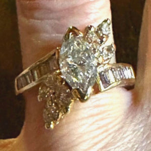 Vintage 14K Gold 2.08CTW Marquise Diamond Bypass Ring Size 7 6.01g