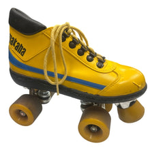 Load image into Gallery viewer, Vintage Makana Roller Skates M10 W11 Yellow with Blue Stripe

