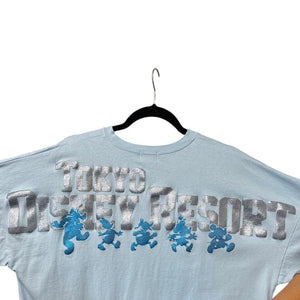Tokyo Disney Resort Glitter Logo Shirt Light Blue Silver & Blue Mickey