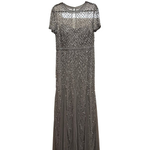 Adrianna Papell Beaded Mesh Evening Gown Gray Size 4 Formal Dress