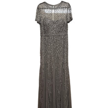 Load image into Gallery viewer, Adrianna Papell Beaded Mesh Evening Gown Gray Size 4 Formal Dress
