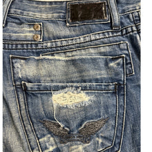 Load image into Gallery viewer, Robin’s Jeans Distressed Denim Wing Back Embroidery Size 40
