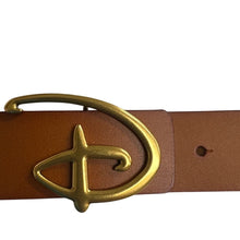 Load image into Gallery viewer, Disney Signature “D” Logo Belt Brown Faux Leather Gold Buckle
