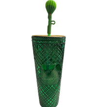 Load image into Gallery viewer, Starbucks Wicked Emerald City 24 oz Green Tumbler + Balloon Straw Topper New

