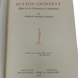 Vintage 1926 Book Button Gwinnett Declaration Independence Numbered 1st Edition