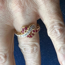 Load image into Gallery viewer, 14K Gold Natural Ruby Diamond Heart Knot Ring Size 7 585 3.09g Sizable
