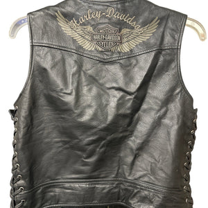 Harley‑Davidson Women’s Black Leather Vest w/ Side Lacing Large