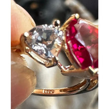 Load image into Gallery viewer, 10K Gold Heart Red Stone Ring White Topaz Accent Size 6.75 2.19g
