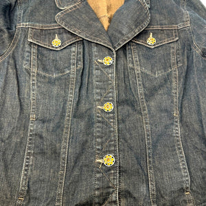 Tribal Denim Stretch Jacket Size 8 Rhinestone Accent Buttons
