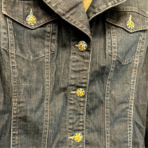 Tribal Denim Stretch Jacket Size 8 Rhinestone Accent Buttons