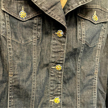 Load image into Gallery viewer, Tribal Denim Stretch Jacket Size 8 Rhinestone Accent Buttons
