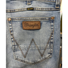 Load image into Gallery viewer, Wrangler Regular Straight Men’s Jeans Classic Blue Distressed Stitch 34x30

