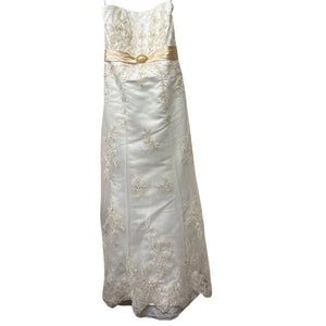 Alfred Angelo 1614 Wedding Dress Size 8 Ivory Gold Lace Beaded Bridal Gown