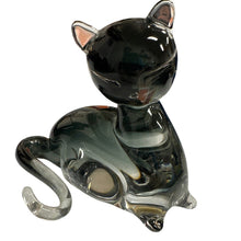 Load image into Gallery viewer, Murano Style Hand Blown Smoky Glass Cat Figurine 6” Vintage Look
