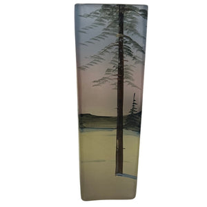 Enamel Painted Art Glass Scenic Forest Vase Made in Czecholovakia