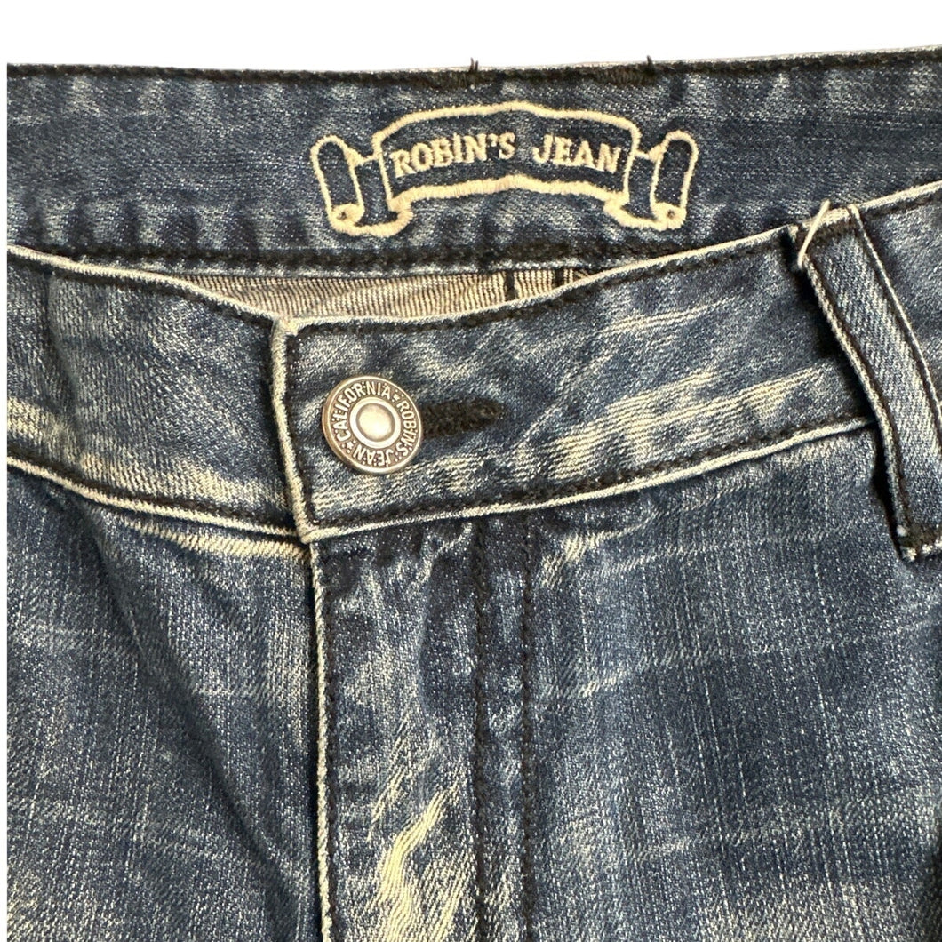 Robin’s Jeans Distressed Denim Wing Back Embroidery Size 40