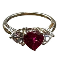 Load image into Gallery viewer, 10K Gold Heart Red Stone Ring White Topaz Accent Size 6.75 2.19g
