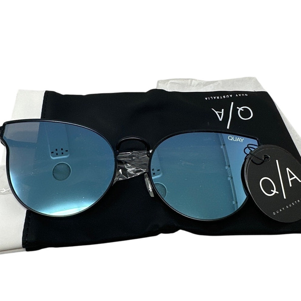 Quay Australia Blue-Mirrored Sunglasses with Case NEW