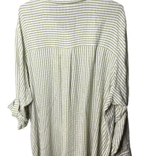Load image into Gallery viewer, Jane + Delancey 3X Green White Striped Roll Tab Button Shirt Pool Cover Up
