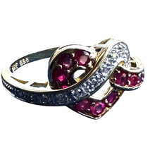 Load image into Gallery viewer, 14K Gold Natural Ruby Diamond Heart Knot Ring Size 7 585 3.09g Sizable
